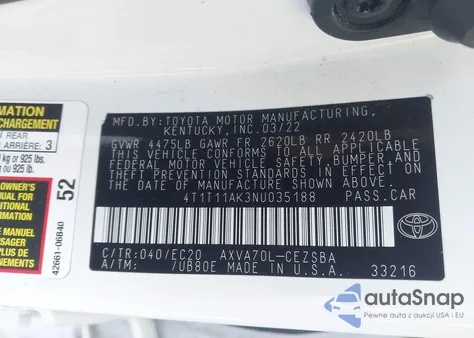 2022 Toyota Camry Se Nightshade Edition from USA, damaged, VIN 4T1T11AK3NU035188